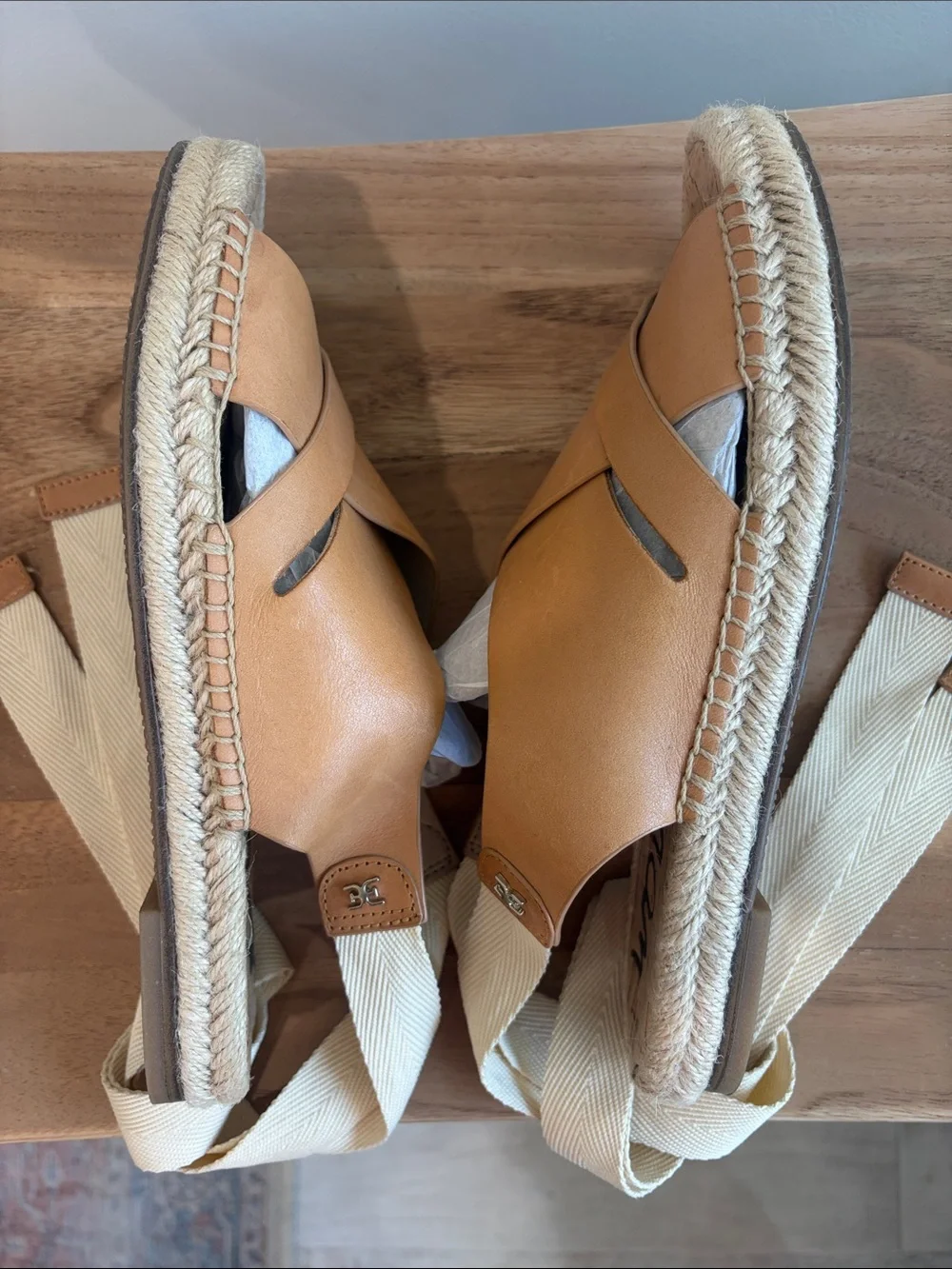 Sam Edelman Tan Leather Crisscross Espadrille Tie Sandals
